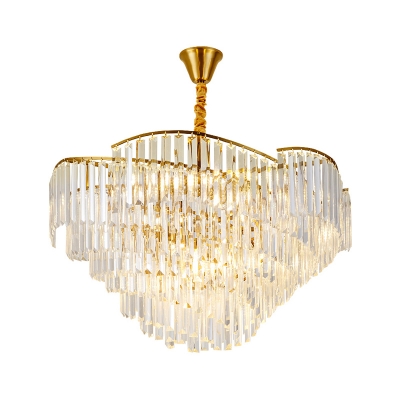 5-Bulb Crystal Prism Pendant Chandelier Vintage Brass Cone Parlor Ceiling Suspension Lamp