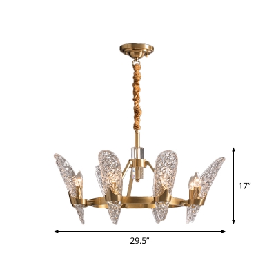 8/10 Heads Crown Chandelier Antiqued Brass Clear Hammered Glass Suspended Lighting Fixture