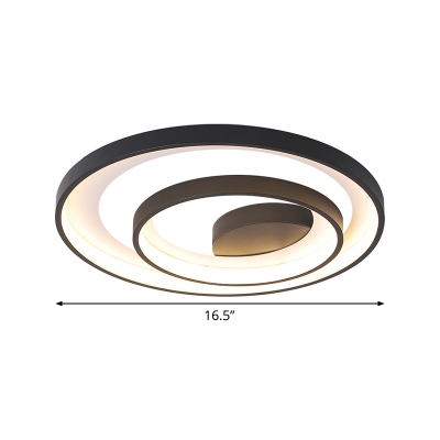 Acrylic 2-Ring Flushmount Lighting Simple LED Black Flush Mount Ceiling Lamp in Warm/White Light, 16.5