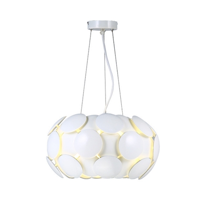 Acrylic Circle Panel Chandelier Lighting Modern 3-Head White Ceiling Hang Fixture with Drum Design for Restaurant