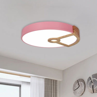 Acrylic Round Flush Mount Ceiling Lamp Modern Pink/Green/White and Wood LED Flushmount Light for Bedroom