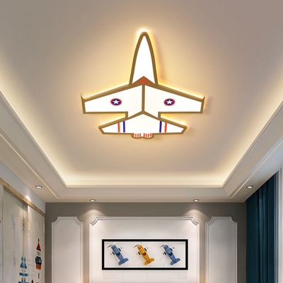 Aircraft Flush Lighting Cartoon Acrylic LED Gold Flush Mounted Lamp in White/Warm Light for Kids Room