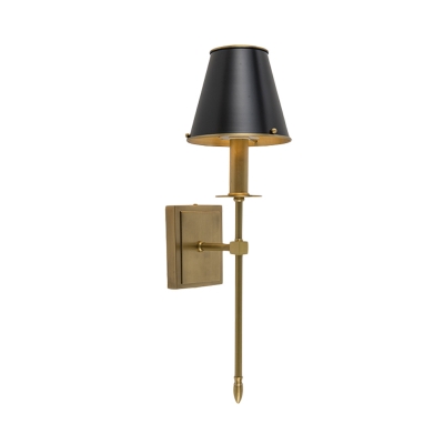 Barrel Wall Mount Lighting Post Modern Metal 1 Head Corner Sconce Lamp in Black and Brass with Pencil Arm