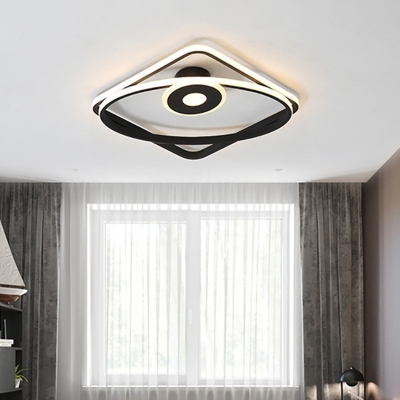 Bedroom Flush Mount Ceiling Lamp Modern Black/White Flush Light Fixture with Geometric Frame Acrylic Shade in Warm/White Light