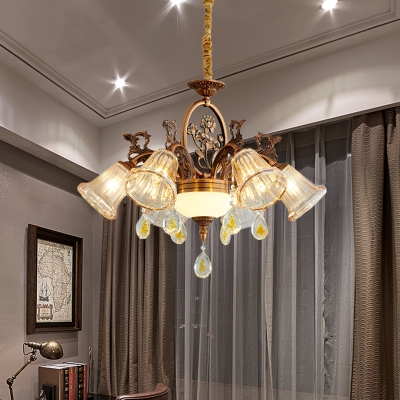 Bell Crystal Chandelier Light Fixture Vintage 6/8 Heads Dining Room Suspension Lighting in Bronze