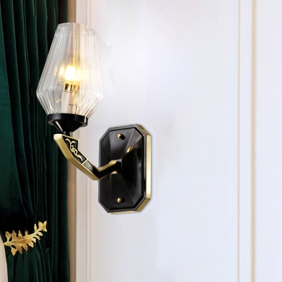 Black 1 Head Sconce Light Traditional Ribbed Glass Diamond Shape Wall Mounted Lighting Fixture