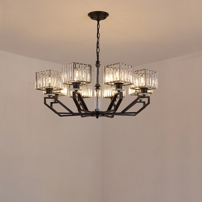 Black/Gold Finish 6-Light Pendant Lamp Modern Crystal Block Cuboid Shade Ceiling Chandelier