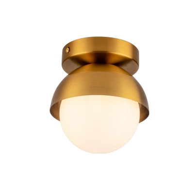 Black/Gold Finish Domed Flush Light Fixture Post Modern 1 Bulb Metal Flush Mount with Orb Opal Glass Shade