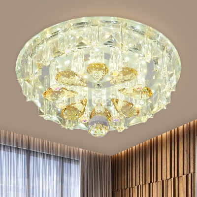 Bloom Clear Crystal Ceiling Fixture Simple LED Hallway Flush Mount Lighting in Warm/White Light