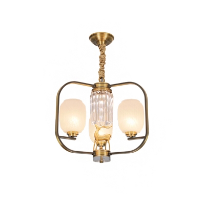 Brass Oval Chandelier Lighting Modernism White Frosted Glass 3/6-Light Bedroom Ceiling Pendant Lamp