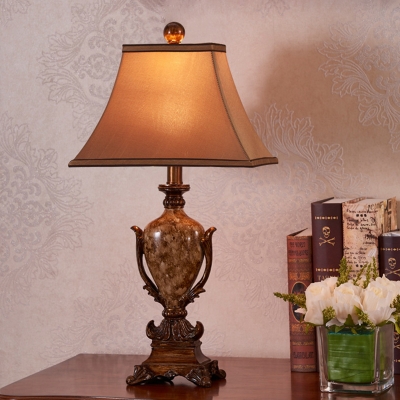Brown 1 Light Nightstand Lamp Traditional Fabric Pagoda Table Light with Vase Pedestal