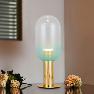 Capsule Fade Green Glass LED Night Lamp Post-Modern Brass Table Lighting with Brass Tube Stand
