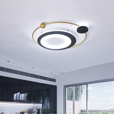 Cartoon LED Flush Mount Lighting Golden Orbit Ceiling Light Fixture with Acrylic Shade in Warm/White Light