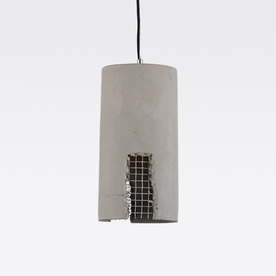 Cement Grey Pendant Light Cylinder/Dome 1-Light Industrial-Style Hanging Ceiling Lamp