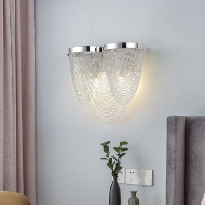 Chain Fringe Bedside Wall Light Aluminum 2 Lights Modern Style Sconce Lamp in Silver