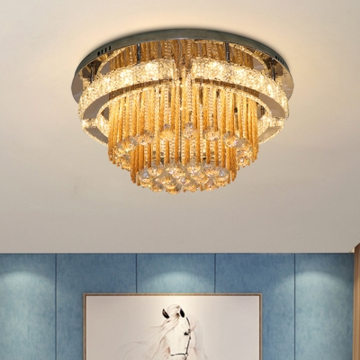 Classic Round/Square Flush Mount LED Crystal Rod and Ball Flushmount Ceiling Lamp in Chrome