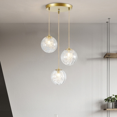Clear Glass Pumpkin Ball Cluster Pendant Light Minimalist 3 Heads Suspension Lamp in Gold with Metal Line Deco Inside
