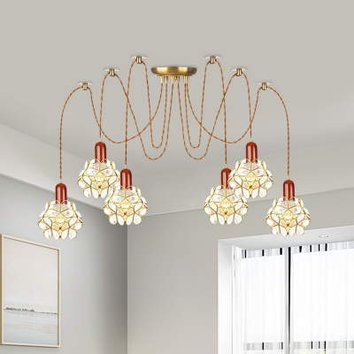 Clear Water Glass Gold Cluster Pendant Light Flower 2/3/4-Head Traditional Swag Suspended Lighting Fixture