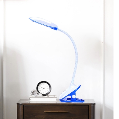 Contemporary Clip on Deck Light Plastic LED Bedroom Reading Book Lamp in Pink/Blue with Rotatable Arm