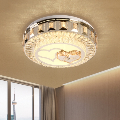 Crystal Prism Ring Ceiling Lighting Modern LED Bedroom Flush Light with Double Heart Pattern in Chrome