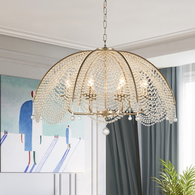 Crystal Stands Dome Suspension Light Traditional 3-Light Bedroom Hanging Chandelier in Gold