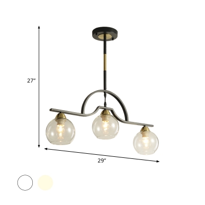 Designer Dome Hanging Light Cream/Clear Glass 3 Bulbs Dining Table Island Lamp with Black Bridge Top