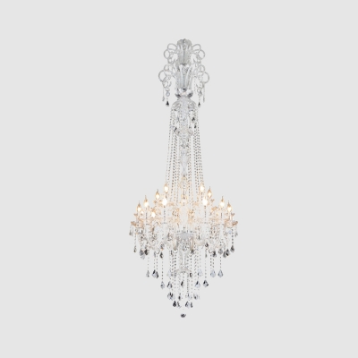 Draped Clear Crystal Hanging Lamp Traditional 10-Light Living Room Pendant Chandelier