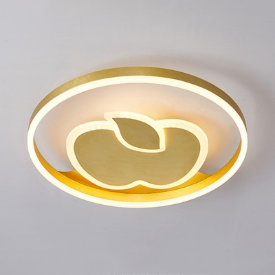Fish/Apple Bedroom Flush Light Fixture Acrylic LED Modernist Flush Mount Ceiling Lamp in Gold