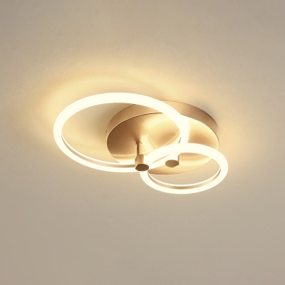Gold 2/3-Ring Semi Flush Lighting Simple LED Acrylic Close to Ceiling Lamp for Bedroom, 16