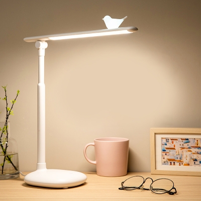 Linear Rotatable Reading Book Light Modern Metallic LED White Desk Lamp with Bird Deco