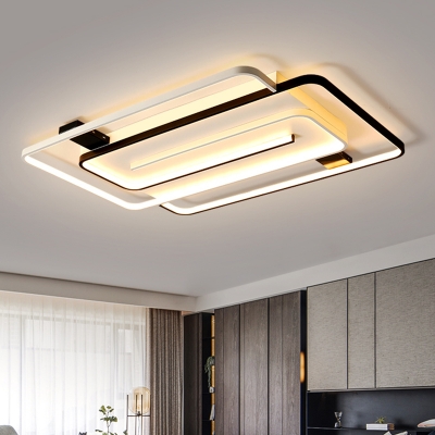 Living Room LED Flush Mount Modernist Black and White Ceiling Light Fixture with Interlaced Rectangle Acrylic Shade