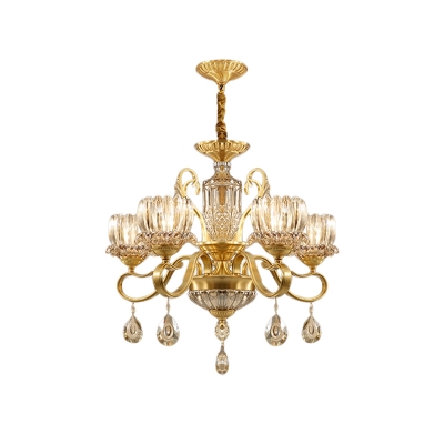 Lotus Clear Crystal Glass Chandelier Lighting Traditional 3/5-Bulb Living Room Suspension Lamp in Brass