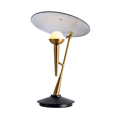 Metal Torch-Like Table Light Designer Single Black and Gold Night Lamp with Rotatable Disk Shade