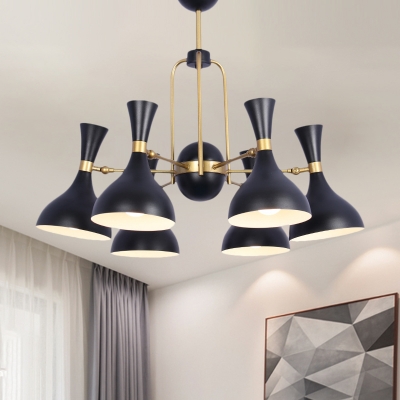 Metallic Flared Ceiling Chandelier Industrial 6-Bulb Bedroom Suspension Light in Black and Gold