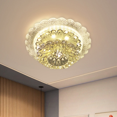 Minimalism Floral Flushmount Clear Crystal LED Flush Mount with Peacock Tail Pattern in Warm/White Light