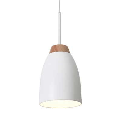 Modern 1 Head Down Lighting White/Black and Wood Bell Ceiling Suspension Lamp with Metal Shade