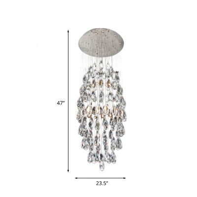 Modernism Oval Ceiling Mounted Fixture 6-Head Crystal Swag LED Flush Light in Satin Nickel