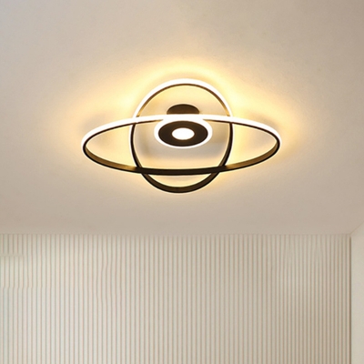 Modernist LED Ceiling Mounted Light Black/White Oval Frame Flush Mount with Acrylic Shade in Warm/White Light