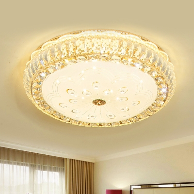 

Opal Glass Gold Ceiling Lamp Round LED Minimalism Flush Mount Light with Crystal Accent, HL621310