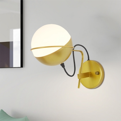 ostmodern 1 Head Wall Lamp Gold Mini Globe Sconce Light Fixture with Opal Glass Shade