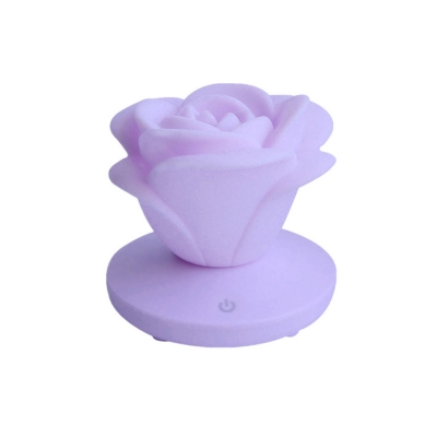 Plastic Rose Shaped Mini Table Light Creative LED Touching Nightstand Lamp in White/Pink/Blue
