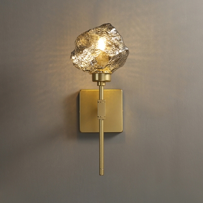 Postmodern Gemstone Wall Lamp Amber/Smoke Textured Glass Single Lounge Sconce Light Fixture with Pencil Arm
