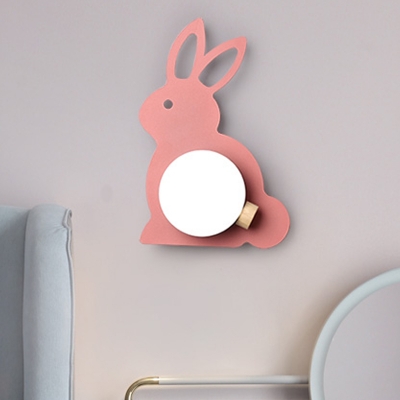Rabbit Shape Wall Sconce Lighting Cartoon Metal 1 Head Blue/Pink Wall Lamp with Ball Shade
