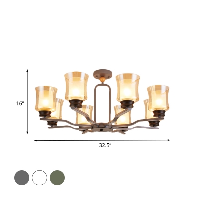 Radial Iron Ceiling Flush Modern Nordic 8 Heads White/Grey/Green Finish Semi Flushmount with Cup Tan Glass Shade