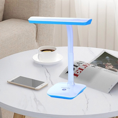 Rectangle Plug-In Desk Light Modernism Plastic LED Bedroom Reading Lamp in Pink/Blue and White