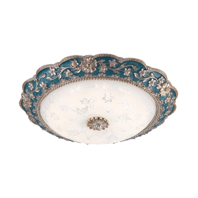 Resin Red/Blue Flushmount Lighting Flower LED Country Style Flush Ceiling Light with Bowl Frosted Textured Glass Shade