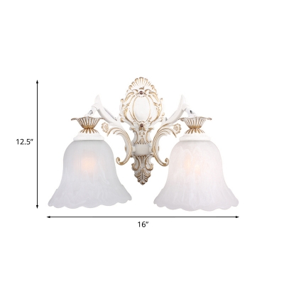 Scalloped Flared Bedroom Wall Sconce French Country Milk Glass 1/2-Bulb White Wall Mount Light Fixture