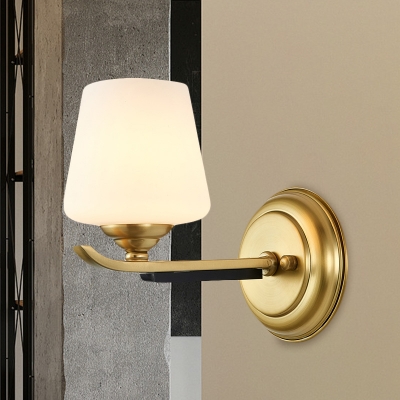 Tapered Milk Glass Wall Lighting Vintage 1/2-Head Lobby Sconce Light Fixture in Brass