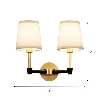 Traditional Barrel Sconce Light Fixture 1/2-Head Fabric Wall Lighting Ideas in Black and Gold