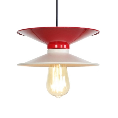 White and Red Dual Saucer Pendant Lamp Modernist 1-Light Metal Ceiling Hang Fixture